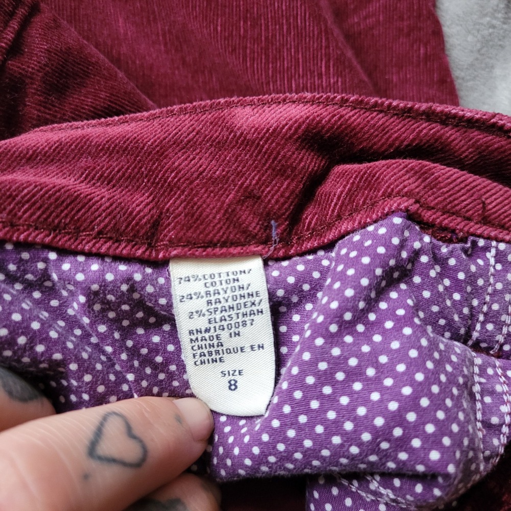 Christopher Blue 8 wine red corduroy pants slim leg mid rise twee preppy office - Picture 9 of 16